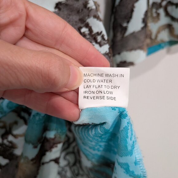 Creation Flocked 3/4 Sleeve Blouse with Pocket Turquoise Brown Rust Size XXL - Picture 5 of 6